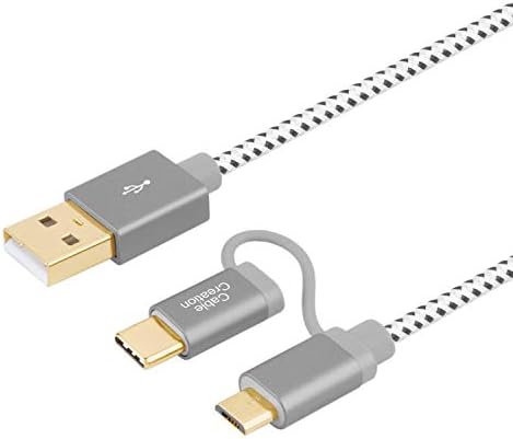 Pacote - 2 itens: 2 em 1 micro USB C a USB Um cabo de carga rápido 0,8 pés + 0,5 pés de raio curto para o cabo