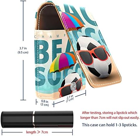 Caixa de batom com espelho padrão de futebol Lip Gloss Holder portátil Lipstick Storage Box Travel