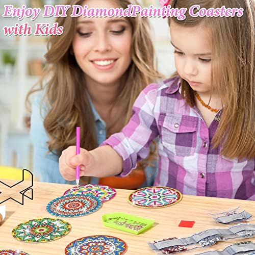 Coasters de pintura de diamante Kit, 10 peças Mandala Diamond Art Coasters com suporte, DIY Diamond