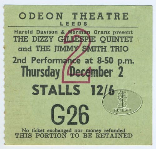 Programa de concertos Dizzy Gillespie 1965 Jimmy Smith Trio + Ticket Stub!