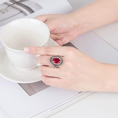 Anel de anel de minério tailandês vintage exagerados jóias grandes de jóias vermelhas de romã prateada anéis