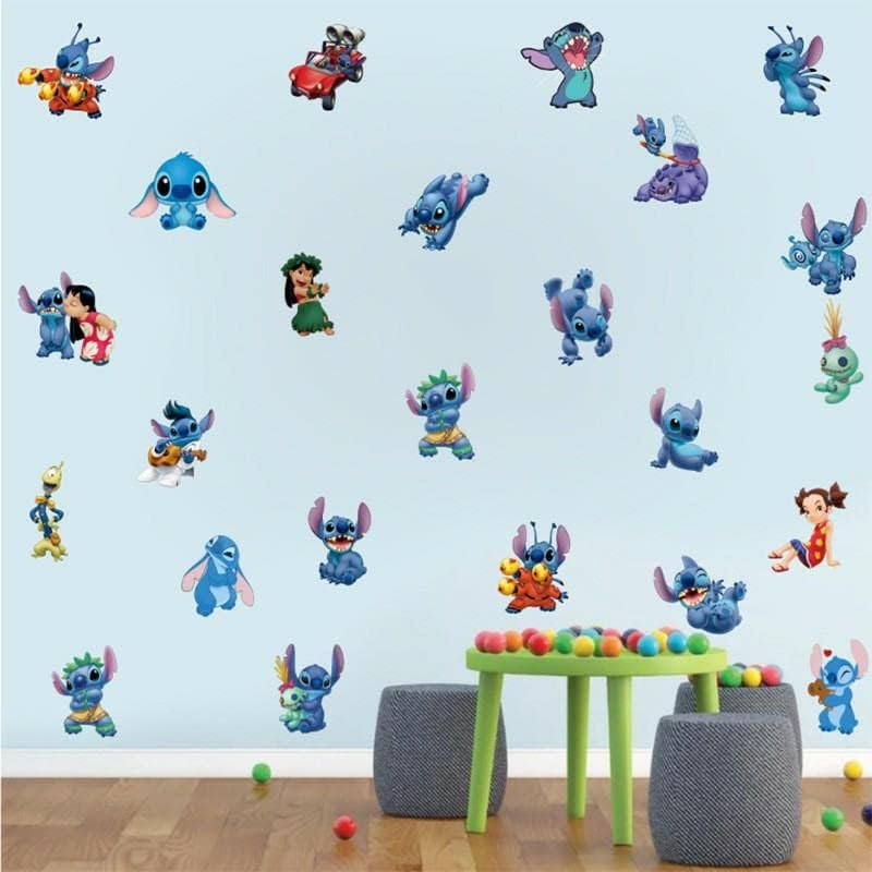 CATCOQ Cute Stitch Wall Stickers Cartoon infantil 3D Decalques de parede Removível Decalques