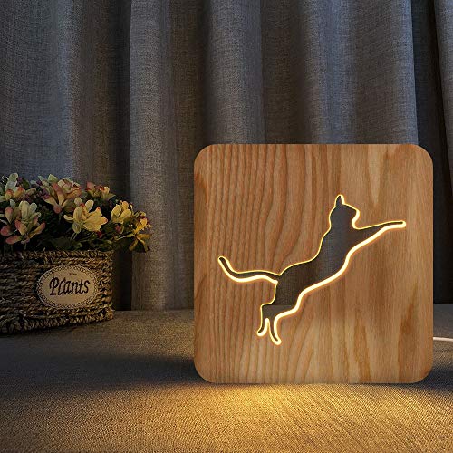 XDG JUMP CAT 3D Lâmpada de madeira LED Night Light Home Room Decoração Lâmpadas de mesa criativas