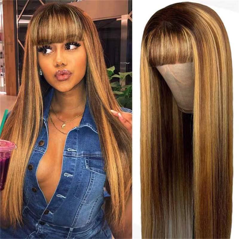 Kadoyee Destaque Straight Non Lace Human Hair Wigs Com Bangs ombre Honey Blond Color10a Brasil
