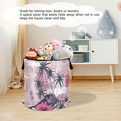 Folhas coloridas tropicais Flores de lavanderia Couca de roupa com tampa com zíper cesta de roupa