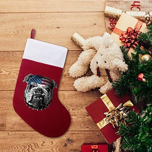 American Flag Bulldog Christmas Socas penduradas Meias