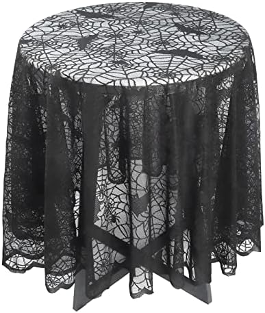 AMOGEELI 69 polegadas de mesa de poliéster redonda, toca de tabela de renda bordada em preto gótico para casamento