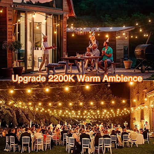 Luzes de cordas de cordas externas BWGVDXERU LED 2200K 24 pés de pátio de pátio de grau comercial com