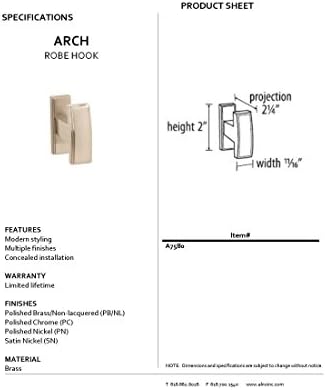 ALNO A7580-PN Arch Modern Robe Hooks, níquel polido