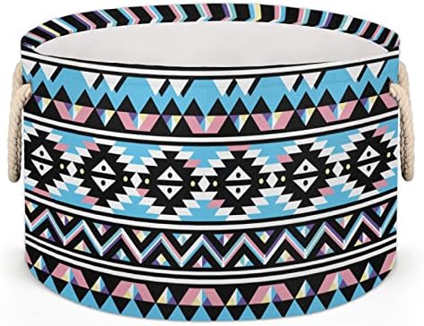 Cestas redondas geométricas astecas para cestas de lavanderia de armazenamento com alças cestas de