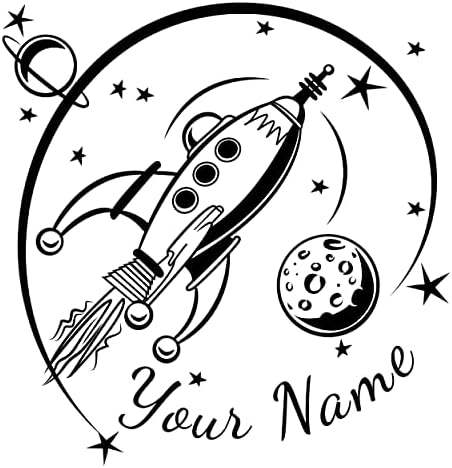 Rocket de vinil dceal personalizado em planetas espaciais estrelados asteróides com nome de crianças - adesivo