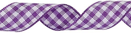 Joycrosso de 5/8 polegadas de largura Purple e White Gingham Ribbon Plaid Ribbon, ótima para embrulhar presente