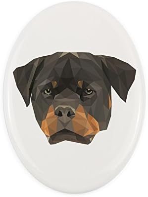 Rottweiler, placa de cerâmica de lápide com uma imagem de um cachorro, geométrico