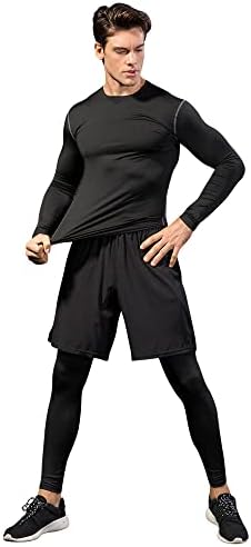 Camisa de compressão de manga longa masculina de Toptie, camada de base de treino atlético, top térmico