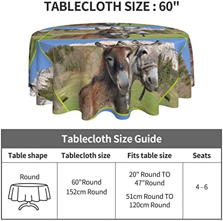 Donkeys engraçados toalhas de mesa redondas 60 polegadas, toalhas de mesa resistentes a óleo, resistentes a rugas, laváveis ​​e elegantes, adequadas para festas de mesa