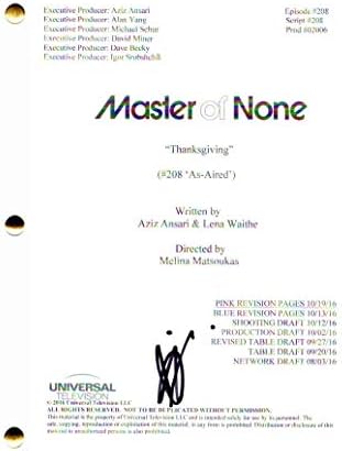 Aziz Ansari Autograph assinado - Mestre de None Ação de Graças Script - Parques e Recreação, Rec, Chris Pratt,