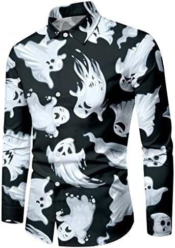XXZY Camisas de outono para homens homens Party Halloween Spectre impresso camisa impressa de manga