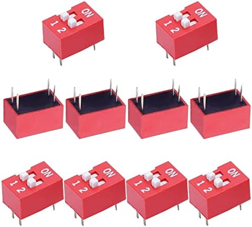 FILECT 10pcs Red Dip Switch Horizontal Togle 1-2 Posições de 2,54 mm para tábuas de pão de circuito