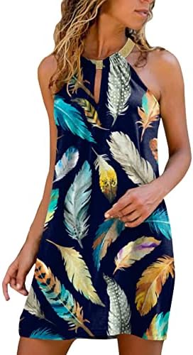 Vestidos do Havaí de Senhoras 2023 3d Tropical Flor Print Halter Halter Decoh Mini Dress Summer Summer Loose