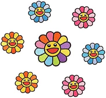 Hezehai 10pcs sorriso de rosto manchas bordadas manchas de flores arco-íris de girassol