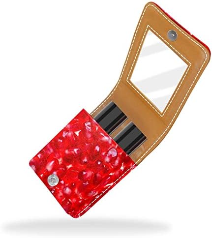 Mini estojo de batom com espelho para bolsa, organização de porta -capa portátil de goiaba vermelha