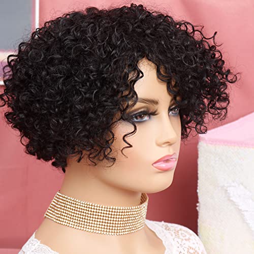 VRZ Human Hair Wigs Para Mulheres Negras Beliscando Curly Gluless Glueless Wigs Curly Human Human Black