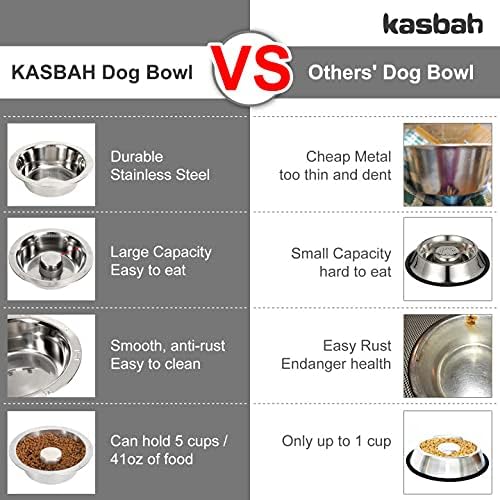Tigela de cachorro de aço inoxidável Kasbah para cães grandes, tigelas padrão se encaixam em alimentadores