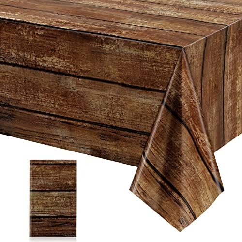 Toca de mesa de grão de madeira marrom capas de mesa plásticas rústicas para mesa de retângulo, decorações