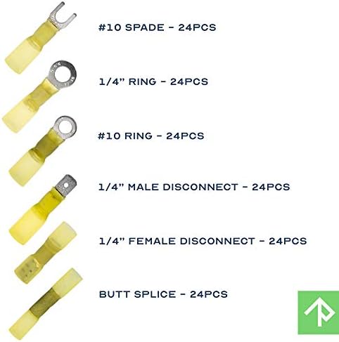 144pcs amarelo kit de encolhimento de anel de encolhimento de calor kit de conectores de terminal de desconexão,