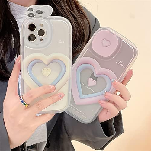 Ywyuhe Compatível com iPhone 12 Pro, azul rosa fofo doce amor coração Câmera espelho Lente Lens Caixa,