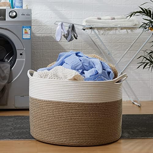 Maison Sympa Extra grande cesta de corda de algodão tecido tecido de cesta de cestas de lavar