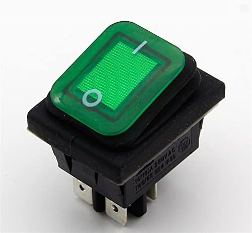 NHOSS 1PCS Green água impermeável Rocker Switch de alternância IP55 4pin 2Position AC250V/16A LED iluminado