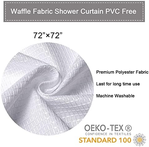 Cortina de chuveiro de waffle branca de Owenie: cortinas de chuveiro de tecido texturizado macio para banheiro