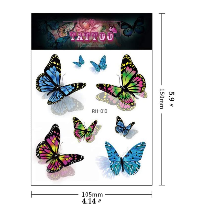 8 folhas 3d colorido borboleta impermeabilizada manga de arte diy adesivos brilho tatuagens temporárias decalque