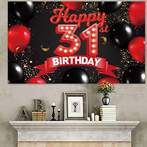Feliz aniversário de 31º aniversário vermelho e preto Decorações de cenário de cenário decoração de balões para