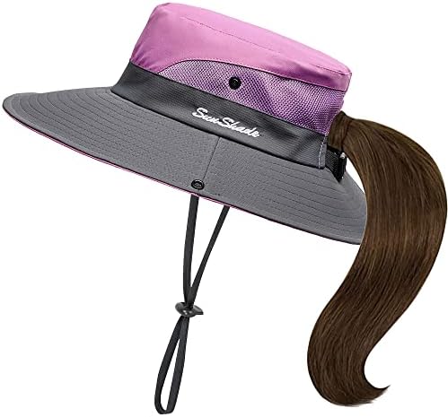 Chapéu de sol clássico de rabo de cavalo para mulheres, malha de bun rabo de cavalo chapéu de balde de proteção