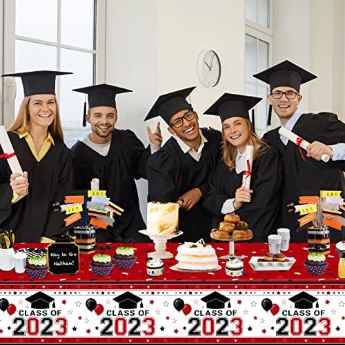 Decoração de Ssaailue 2023 Decorações de graduação, 3 peças Classe vermelha de 2023 Tocada de mesa