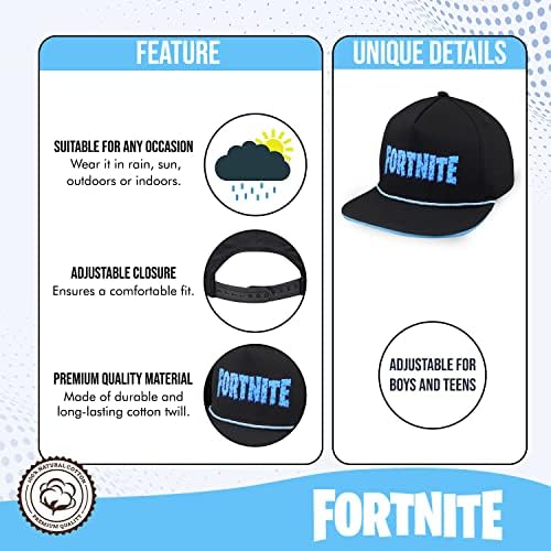 Capinho de beisebol Fortnite para meninos, chapéu de qualidade de qualidade e boné ajustado, chapéu de