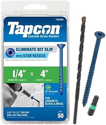 Tapcon 28304 1/4x4 Blue Star Drive Bugle Head Concrete Anchors 50/Box