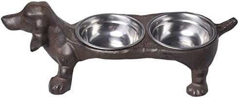 Mygift rústico pesado ferro fundido dachshund em forma de cães elevados alimentos e tigelas de água