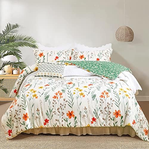 Conjunto de edredom de tamanho King Cozytide, conjuntos de edredom de cama de algodão floral brancos