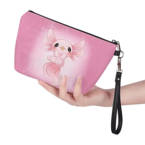 Bolsa de maquiagem axolotl xhuibop com alças bolsa cosmética Kawaii para zíper para uma bolsa Gifts Férias de férias Pu couro adolescente garotas lápis embreagem 2.4692 onça