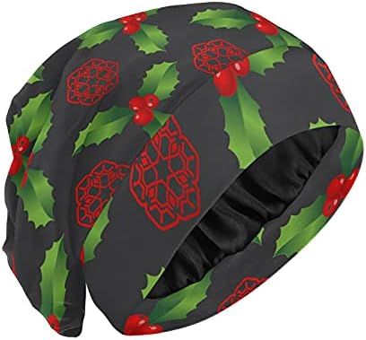 Skull Cap boné Sleep Work Hat para gorro para mulheres Floral Folhas Verde Verde Natal Inverno Ano Novo