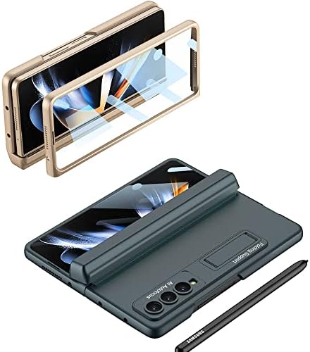 Braiyv para Samsung Galaxy Z Fold 4 Caixa com proteção contra dobradiça, suporte para canetas destacáveis ​​e protetor de tela embutido e estojo de proteção de kickstand magnético para Samsung Galaxy Z Fold 4, Green