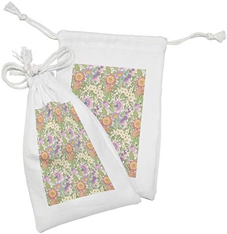 Conjunto de bolsas de tecido floral de Ambesonne de 2, repetindo as pétalas pontudas de flores folhas