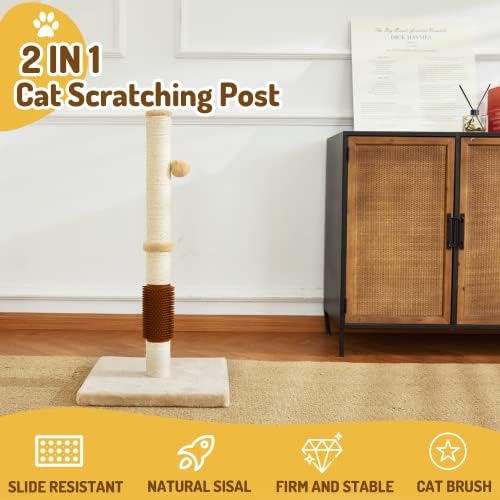 Postagem de arranhão de gato de 32 de mewhomm com pincel de gato auto -higiênico, corda sisal altura gato