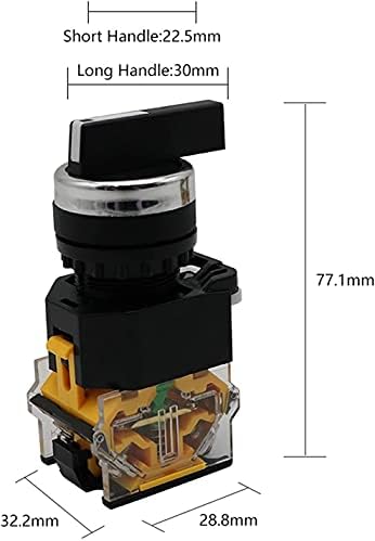 TIOYW 22mm de botão seletor Atrodução do botão rotativo Momentário 2No 1No1NC 2 3 Posição DPST 10A 400V