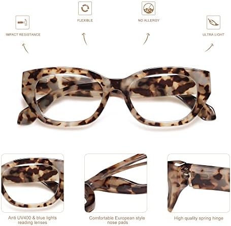 3-Pack Retro Square Reading Glasses for Women Fo Cuty Cat Eye Blue Blocking Readers AM6080