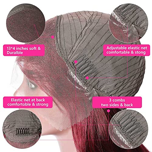 Borgonha reta 13x4 Lace Front Human Human Wig for Women, 99j de perucas dianteiras de renda