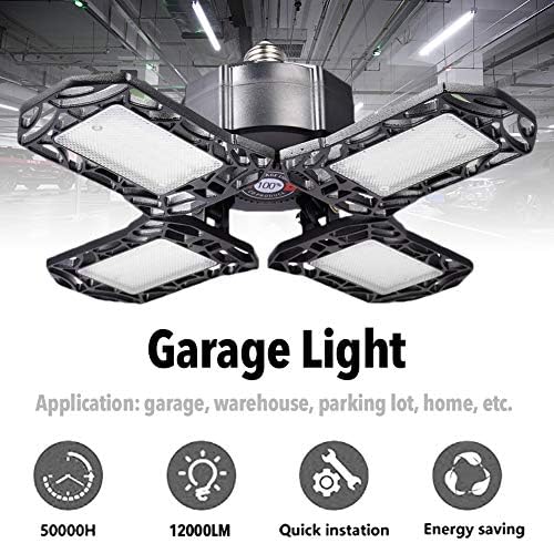 Urbery 12000lm Luz de teto de garagem, luzes LED de fácil instalação, luz brilhante deformável, cabe para